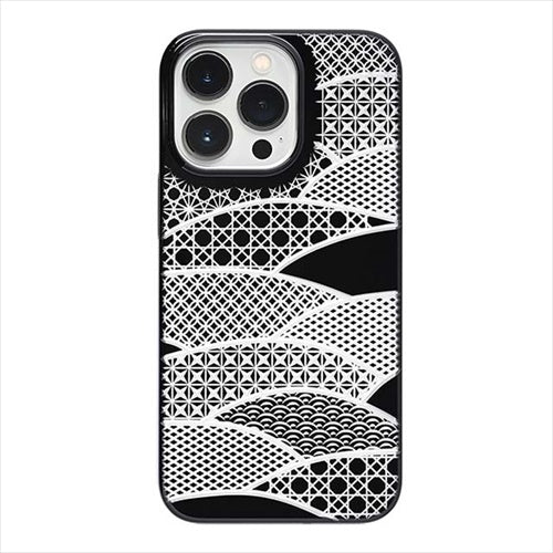 【Web限定】Air Jacket "kiriko" for iPhone 14 Pro 千代柄(扇)(ピアノブラック)