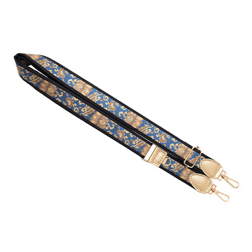 【WEB限定】P.S.SHOULDER STRAP【西陣織】 唐花唐草(青色)(縁ブラック)