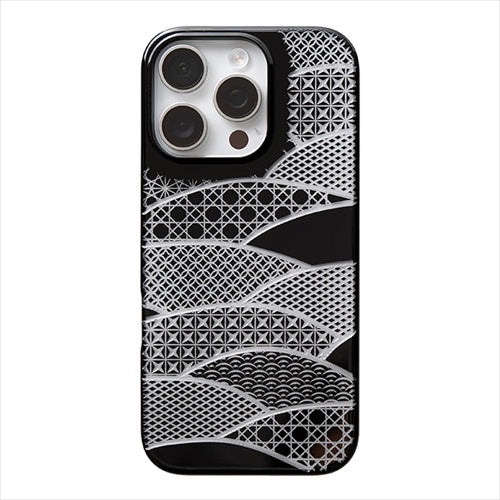 【Web限定】Air Jacket "kiriko" for iPhone 16 Pro 千代柄(扇)(ピアノブラック)