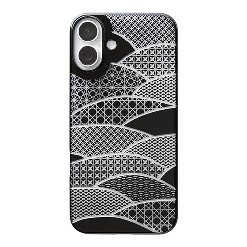 【Web限定】Air Jacket "kiriko" for iPhone 16 Plus  千代柄(扇)(ピアノブラック)