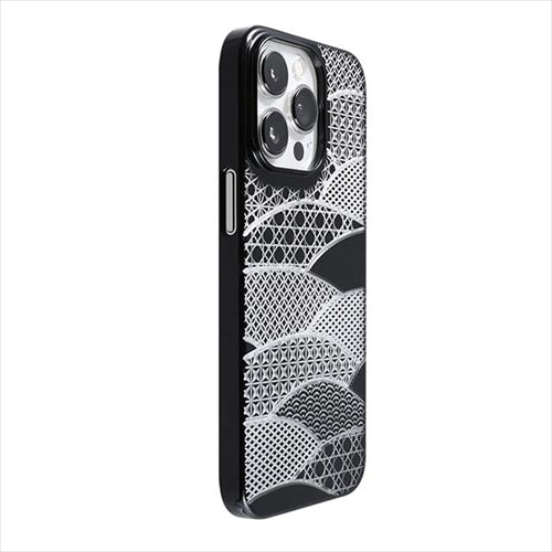 【Web限定】Air Jacket "kiriko" for iPhone 14 Pro 千代柄(扇)(ピアノブラック)