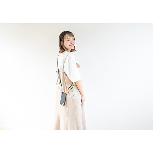 【WEB限定】P.S.SHOULDER STRAP【西陣織】 ぶどう唐草(鶸色)(縁ブラック)