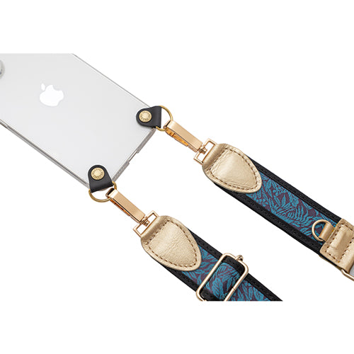 【WEB限定】P.S.SHOULDER STRAP【西陣織】 桐竹鳳凰(青色)(縁ブラック)