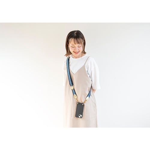 【WEB限定】P.S.SHOULDER STRAP【西陣織】 桐竹鳳凰(青色)(縁ブラック)