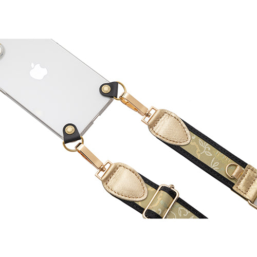 【WEB限定】P.S.SHOULDER STRAP【西陣織】 雪輪に唐草(青緑色)(縁ブラック)