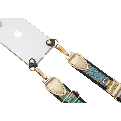 【WEB限定】P.S.SHOULDER STRAP【西陣織】 鳳凰唐草(翡翠色)(縁ブラック)