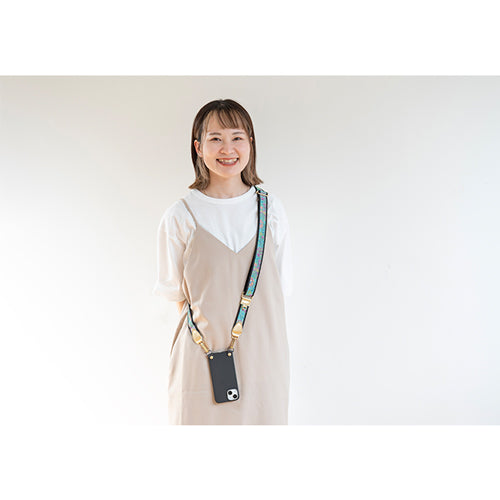 【WEB限定】P.S.SHOULDER STRAP【西陣織】 鳳凰唐草(翡翠色)(縁ブラック)
