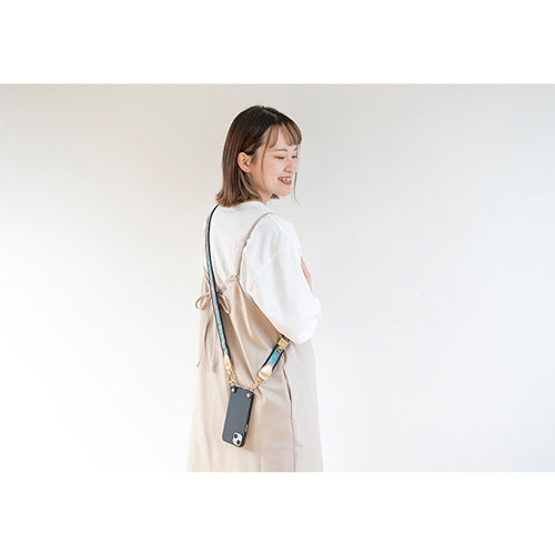 【WEB限定】P.S.SHOULDER STRAP【西陣織】 鳳凰唐草(翡翠色)(縁ブラック)