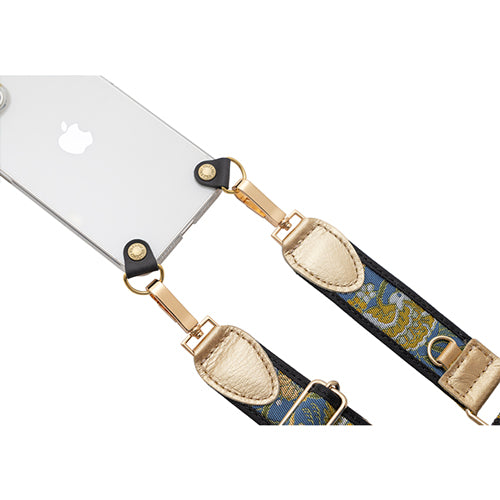 【WEB限定】P.S.SHOULDER STRAP【西陣織】 鳳凰唐草(紺色)(縁ブラック)