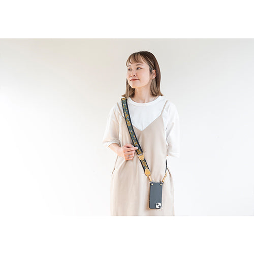【WEB限定】P.S.SHOULDER STRAP【西陣織】 鳳凰唐草(紺色)(縁ブラック)