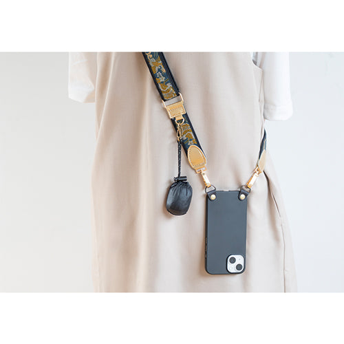 【WEB限定】P.S.SHOULDER STRAP【西陣織】 鳳凰唐草(紺色)(縁ブラック)