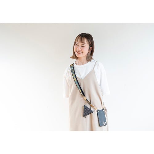 【WEB限定】P.S.SHOULDER STRAP【西陣織】 鳳凰唐草(紺色)(縁ブラック)