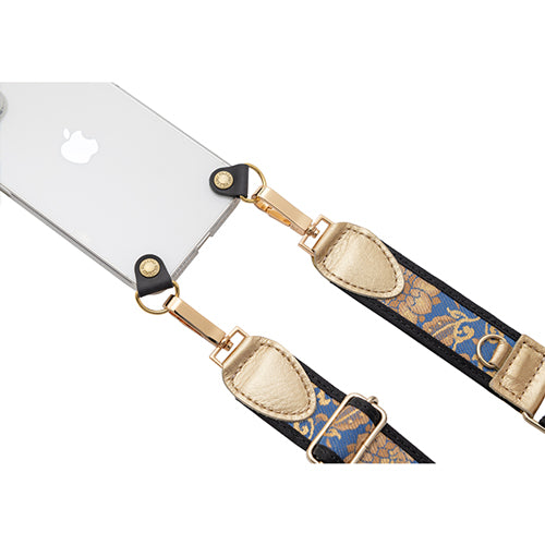 【WEB限定】P.S.SHOULDER STRAP【西陣織】 唐花唐草(青色)(縁ブラック)