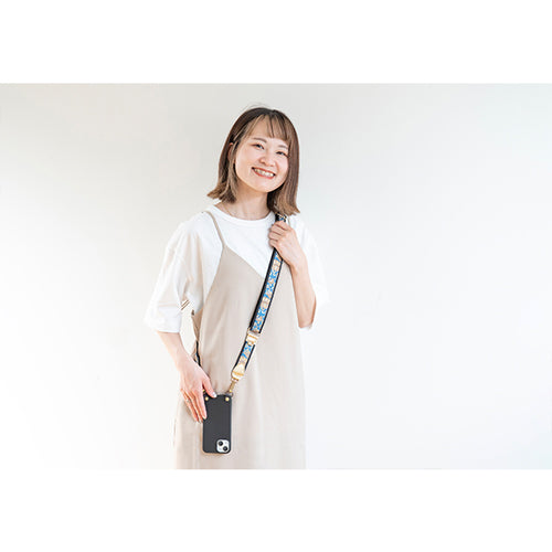 【WEB限定】P.S.SHOULDER STRAP【西陣織】 唐花唐草(青色)(縁ブラック)