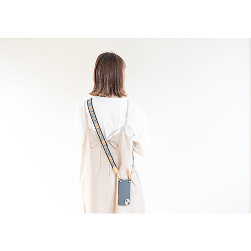 【WEB限定】P.S.SHOULDER STRAP【西陣織】 唐花唐草(青色)(縁ブラック)