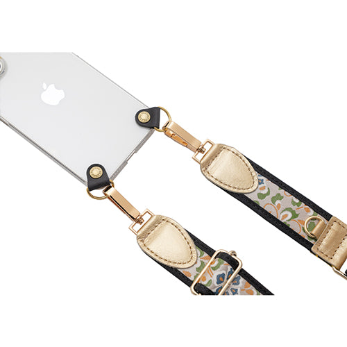 【WEB限定】P.S.SHOULDER STRAP【西陣織】 有職唐花(ベージュ)(縁ブラック)