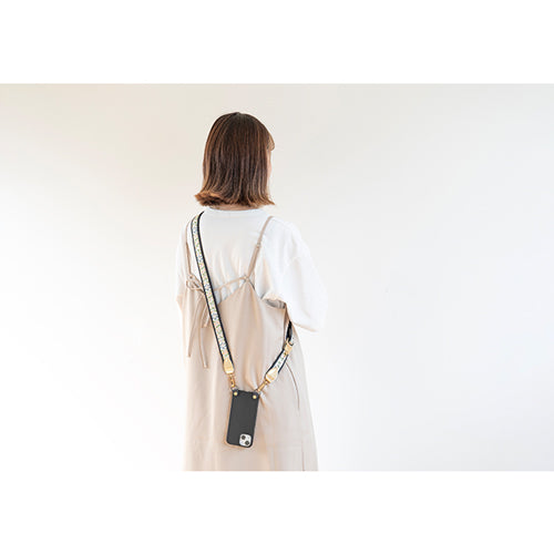 【WEB限定】P.S.SHOULDER STRAP【西陣織】 有職唐花(ベージュ)(縁ブラック)