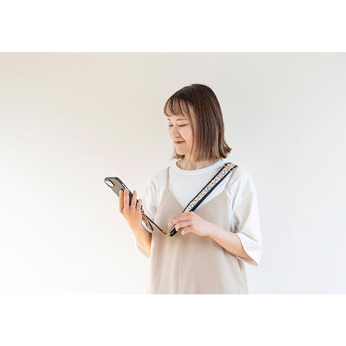 【WEB限定】P.S.SHOULDER STRAP【西陣織】 有職唐花(ベージュ)(縁ブラック)