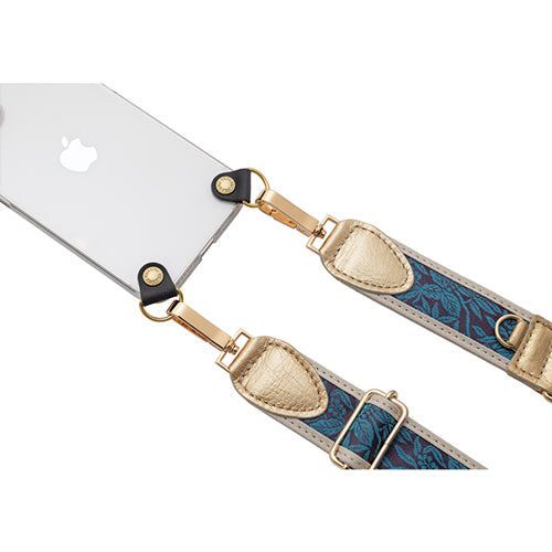 【WEB限定】P.S.SHOULDER STRAP【西陣織】 桐竹鳳凰(青色)(縁ベージュ)