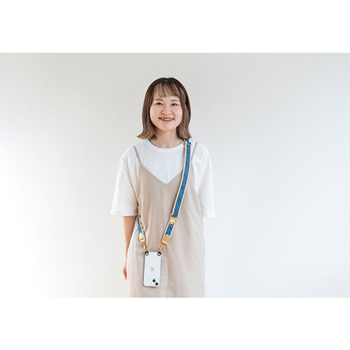 【WEB限定】P.S.SHOULDER STRAP【西陣織】 桐竹鳳凰(青色)(縁ベージュ)