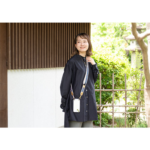 【WEB限定】P.S.SHOULDER STRAP【西陣織】 桐竹鳳凰(青色)(縁ベージュ)