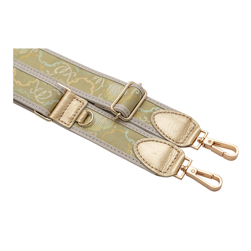 【WEB限定】P.S.SHOULDER STRAP【西陣織】 雪輪に唐草(青緑色)(縁ベージュ)