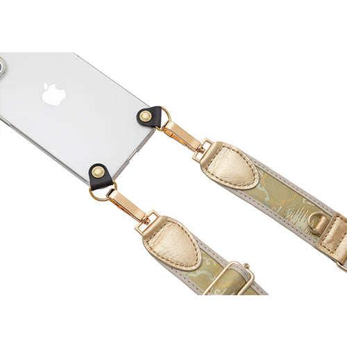 【WEB限定】P.S.SHOULDER STRAP【西陣織】 雪輪に唐草(青緑色)(縁ベージュ)