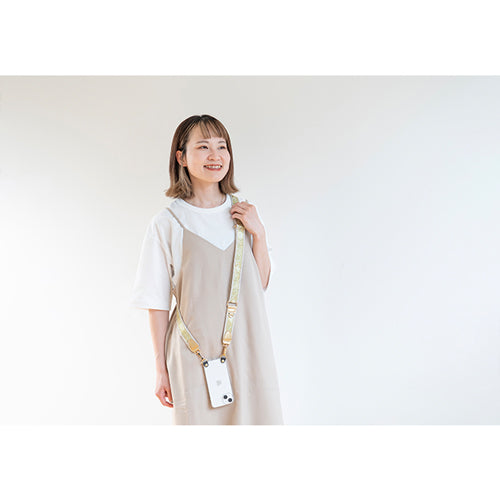 【WEB限定】P.S.SHOULDER STRAP【西陣織】 雪輪に唐草(青緑色)(縁ベージュ)