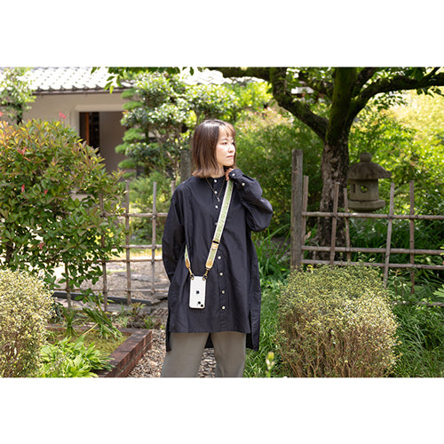 【WEB限定】P.S.SHOULDER STRAP【西陣織】 雪輪に唐草(青緑色)(縁ベージュ)