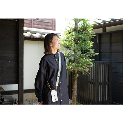 【WEB限定】P.S.SHOULDER STRAP【西陣織】 鳳凰唐草(翡翠色)(縁ベージュ)