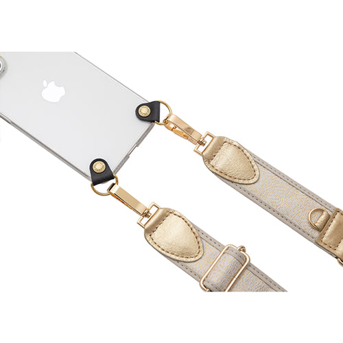 【WEB限定】P.S.SHOULDER STRAP【西陣織】 七宝(白色)(縁ベージュ)