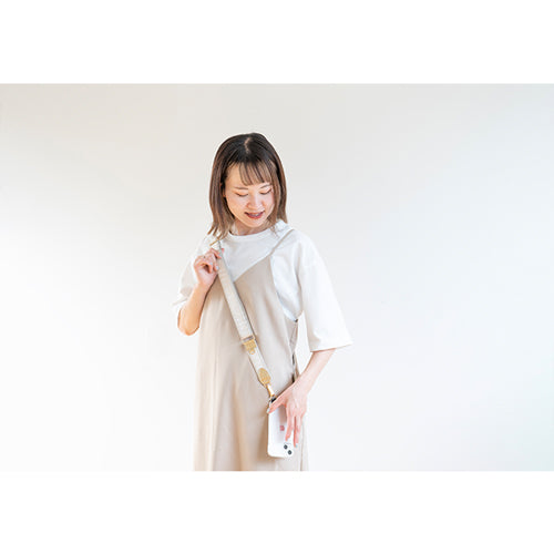 【WEB限定】P.S.SHOULDER STRAP【西陣織】 七宝(白色)(縁ベージュ)