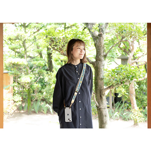 【WEB限定】P.S.SHOULDER STRAP【西陣織】 鳳凰唐草(紺色)(縁ベージュ)