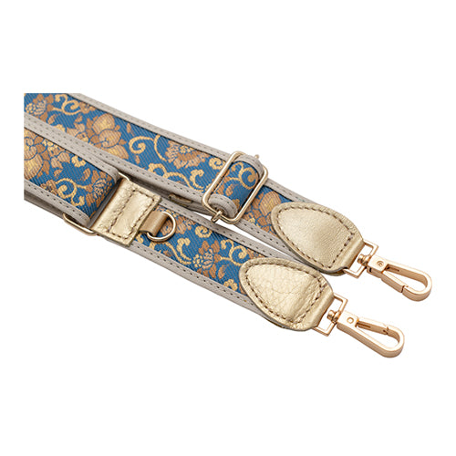 【WEB限定】P.S.SHOULDER STRAP【西陣織】 唐花唐草(青色)(縁ベージュ)