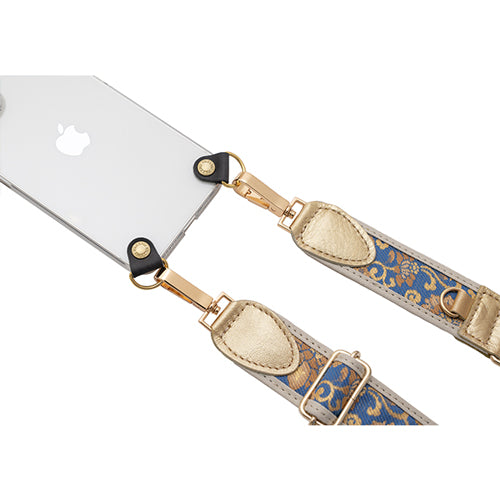 【WEB限定】P.S.SHOULDER STRAP【西陣織】 唐花唐草(青色)(縁ベージュ)