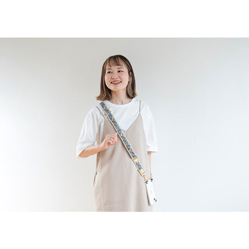 【WEB限定】P.S.SHOULDER STRAP【西陣織】 唐花唐草(青色)(縁ベージュ)