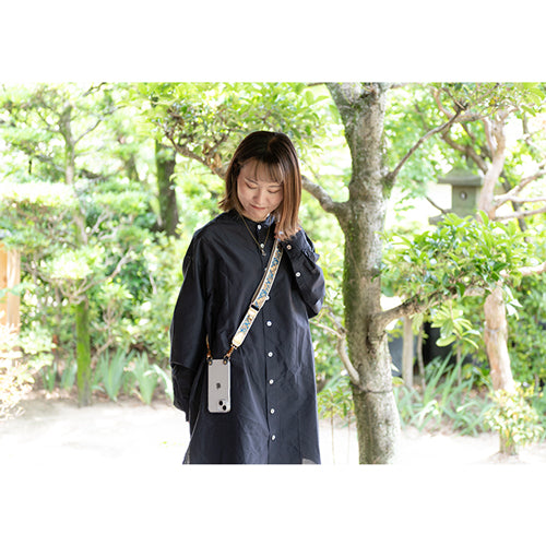 【WEB限定】P.S.SHOULDER STRAP【西陣織】 唐花唐草(青色)(縁ベージュ)