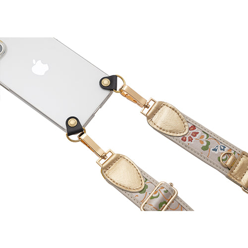 【WEB限定】P.S.SHOULDER STRAP【西陣織】 有職唐花(ベージュ)(縁ベージュ)