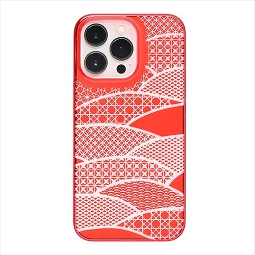 【Web限定】Air Jacket "kiriko" for iPhone 14 Pro 千代柄(扇)(紅)