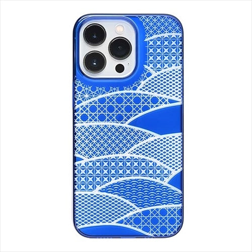 【Web限定】Air Jacket "kiriko" for iPhone 14 Pro 千代柄(扇)(瑠璃)