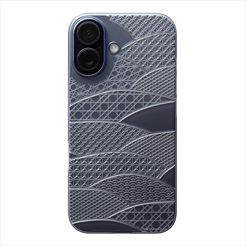 【Web限定】Air Jacket "kiriko" for iPhone 16 千代柄(扇)(クリアネイビー)