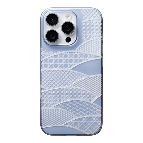 【Web限定】Air Jacket "kiriko" for iPhone 16 Pro 千代柄(扇)(クリアネイビー)