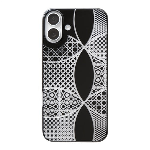 【Web限定】Air Jacket "kiriko" for iPhone 16 Plus  千代柄(七宝)(ピアノブラック)